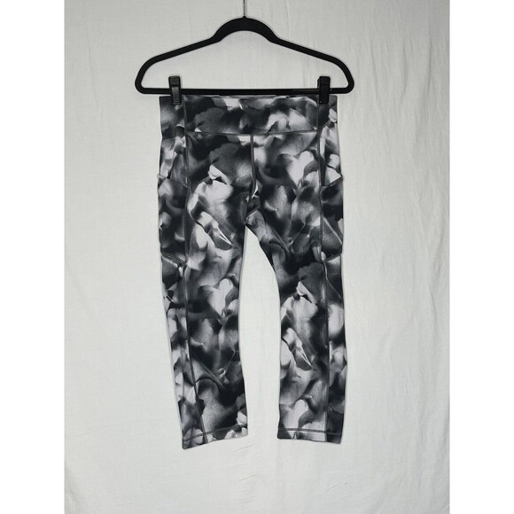 Pants - Lululemon Leggings Womens 8 Speed Up Crop Blush Blossom Black White Mid Rise